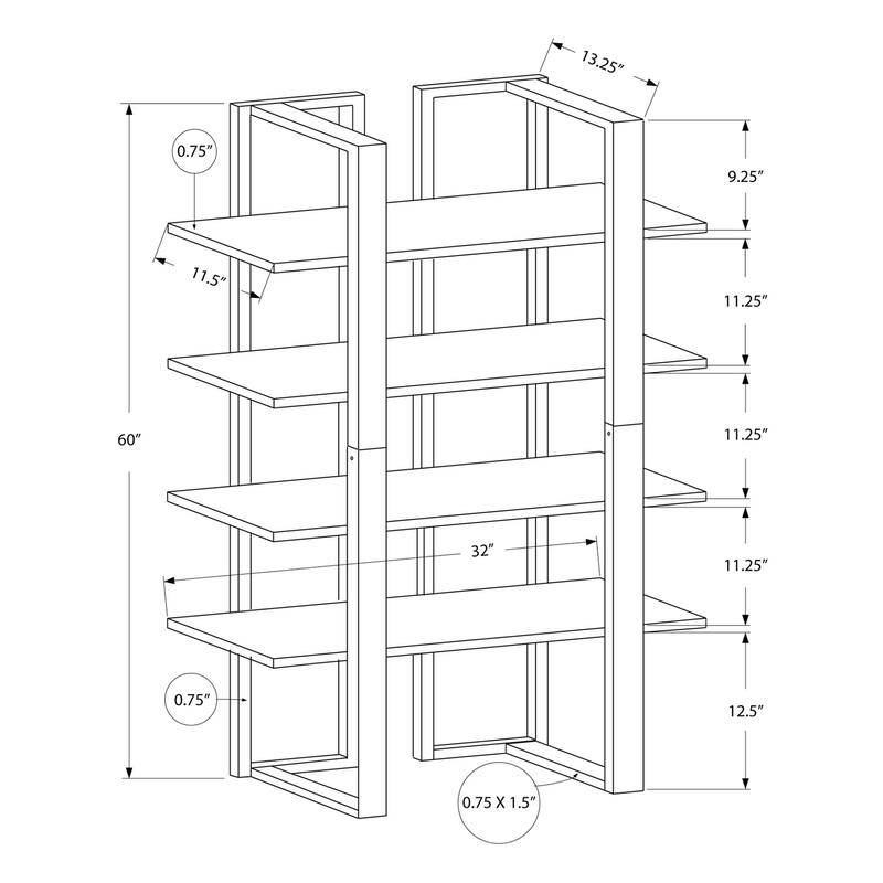Modern 4 Tier Bookshelf, Contemporary 60"h Metal Frame Bookcase, for Living Room Office Bedroom