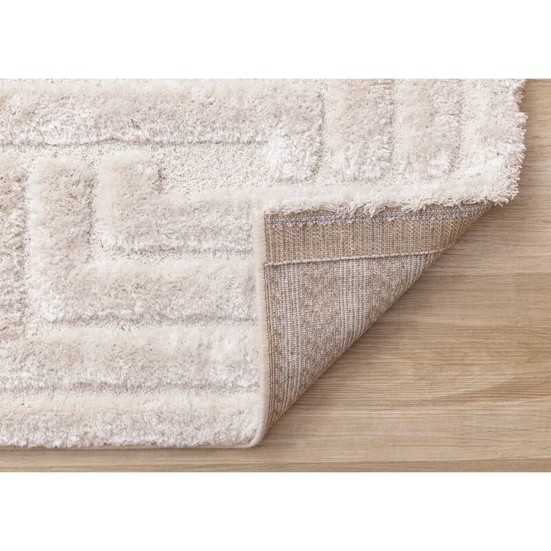 Luxury White Maze Textured High-Low Area Rug