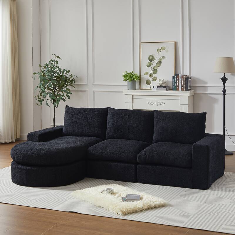 Curved Sectional Sofa with L-Shape Chaise, Chenille Upholstered Boneless Cloud Sofa, Modular 4 Seat Corner Sofa with Cushions