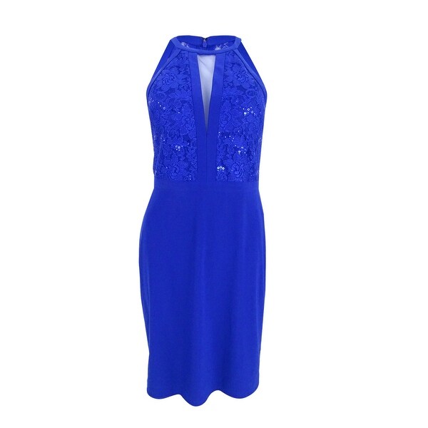 royal blue lace detail bodycon dress