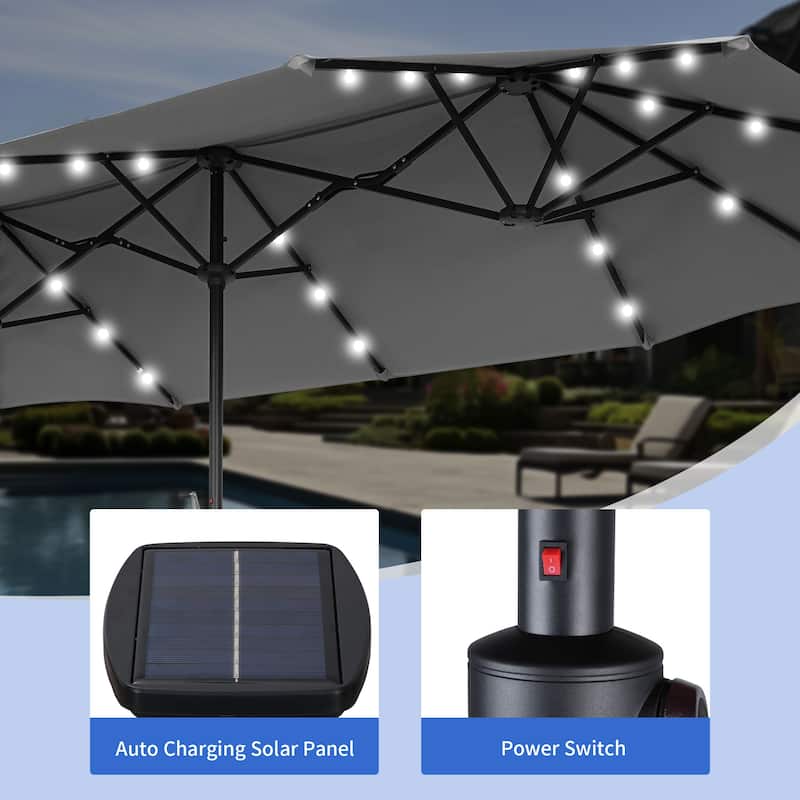 Autlaycil 13 ft Patio Umbrella with 36 Solar Lights & Crank System for Outdoor