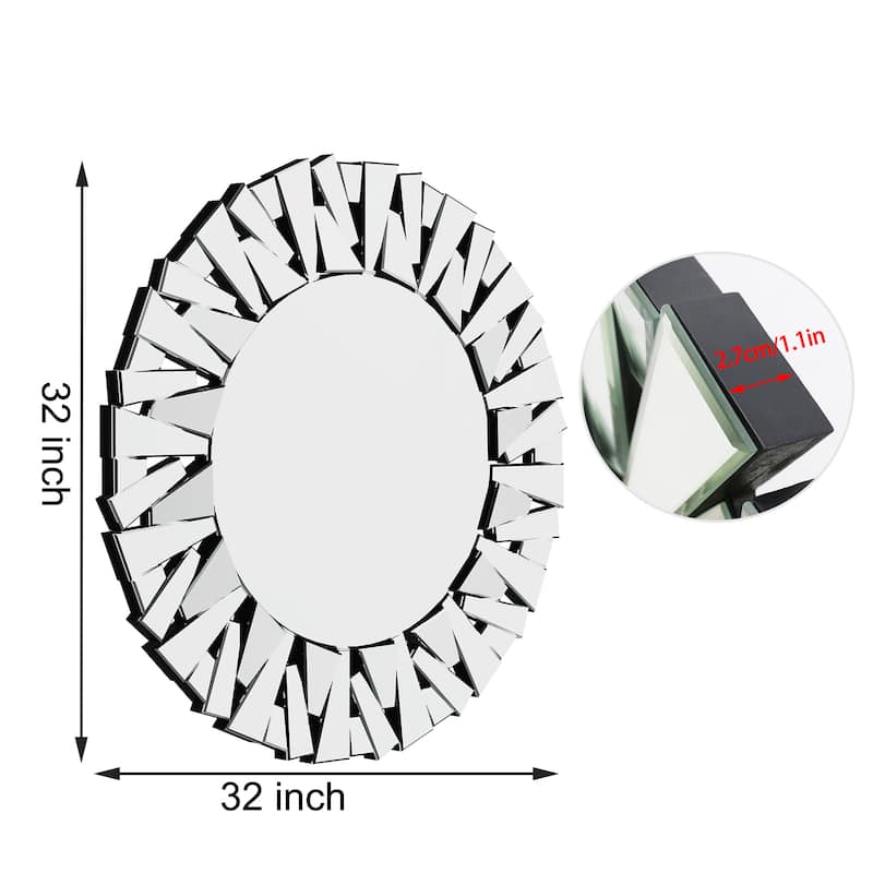Sunburst Glass Mirror Wall Mounted - 32" Dia