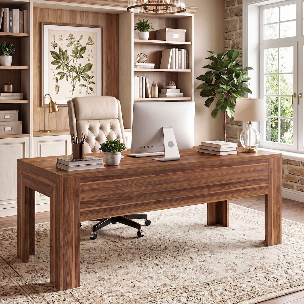Modern Executive Desk with Large Tabletop, 63-Inch Office Desk, Computer Desk, Long Workstation for Home Office