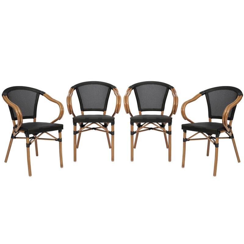 4 Pack All-Weather Commercial Paris Chairs with Arms and Metal Frame