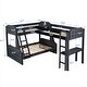 preview thumbnail 4 of 4, Black Twin Over Full L-Shaped Bunk Bed, Twin Loft Bed with Built-in Desk, Guardrails