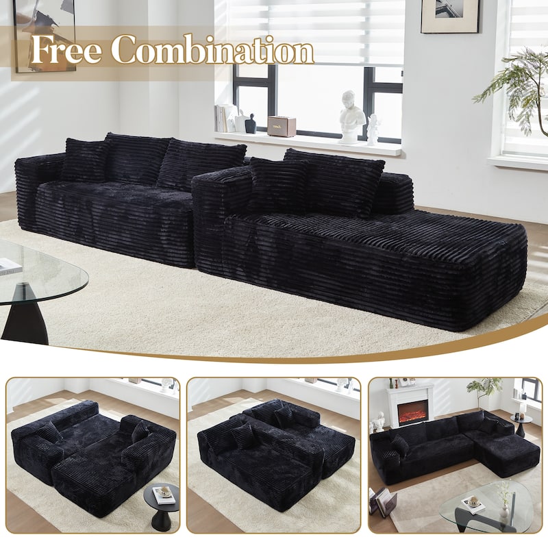 HOOOWOOO Modern Upholstery Chaise Sofa with Pillows for Living Room