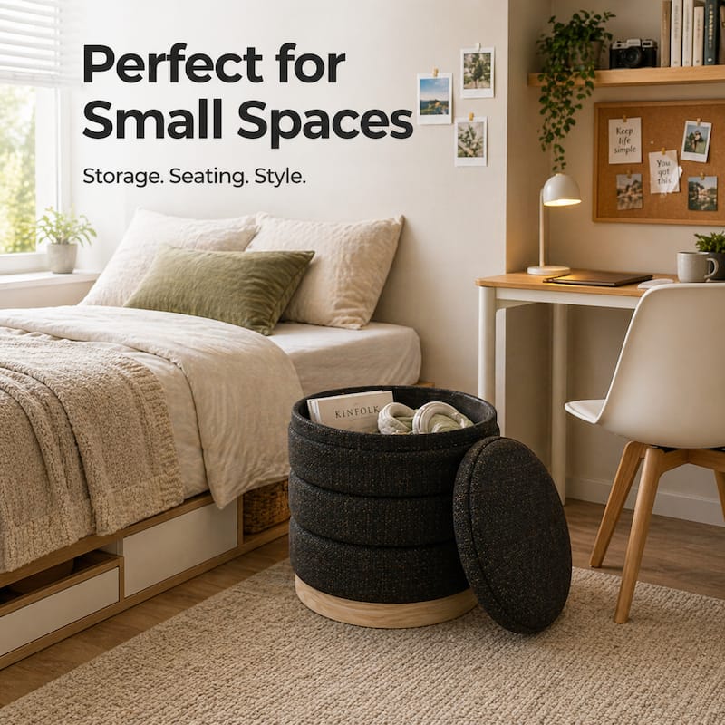 Aria Home Modern Cylinder Ottoman with Hidden Storage Upholstery Seat
