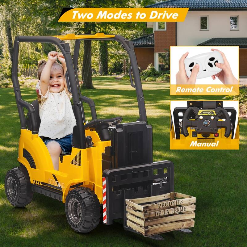 12V Kids Ride on Car With Tent,Electric Ride On Forklift with Remote Control,2 Speeds