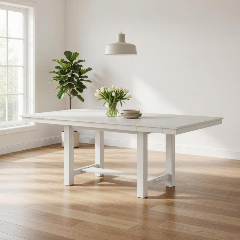 Rone Extendable Dining Table, White Oak Wood, 60-84 Inch Plank Top - Rustic White Oak