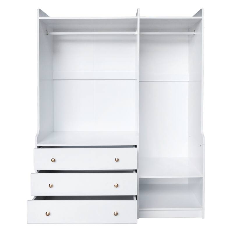 Wooden Open Wardrobe Storage Clothes Storage Cabinet with Dual Hanging Rods and Five Shelves Armoire for Bedroom