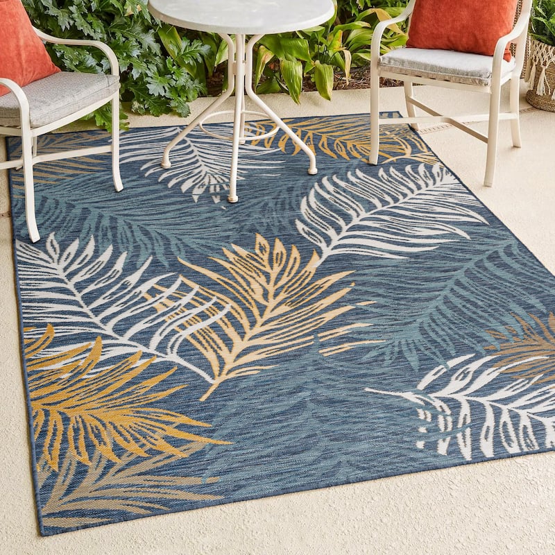JONATHAN Y Reversible Arielle Coastal Casual Palm Frond Machine-Washable Indoor/Outdoor Area Rug