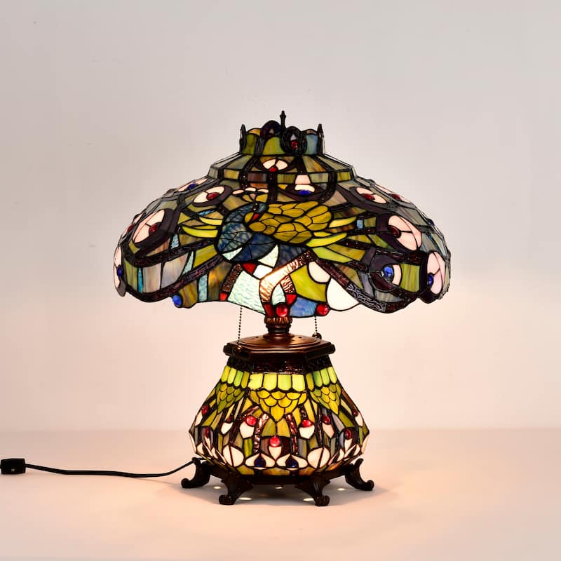 Tiffany-style Peacock Lantern Table Lamp