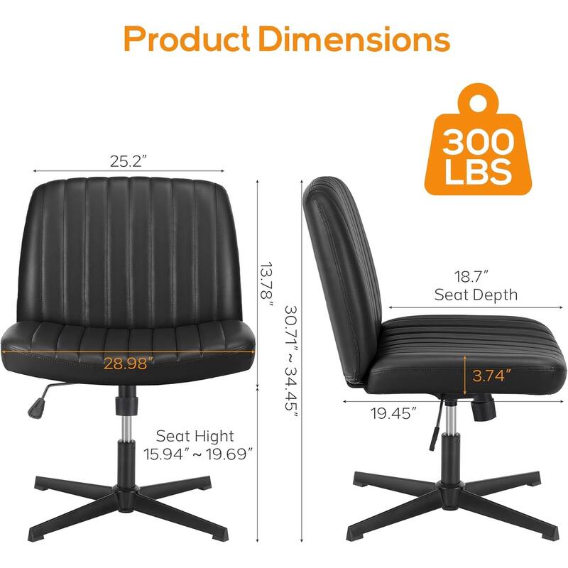 Cross Legged Armless Adjustable Swivel Padded Home Office Desk Chair No Wheels