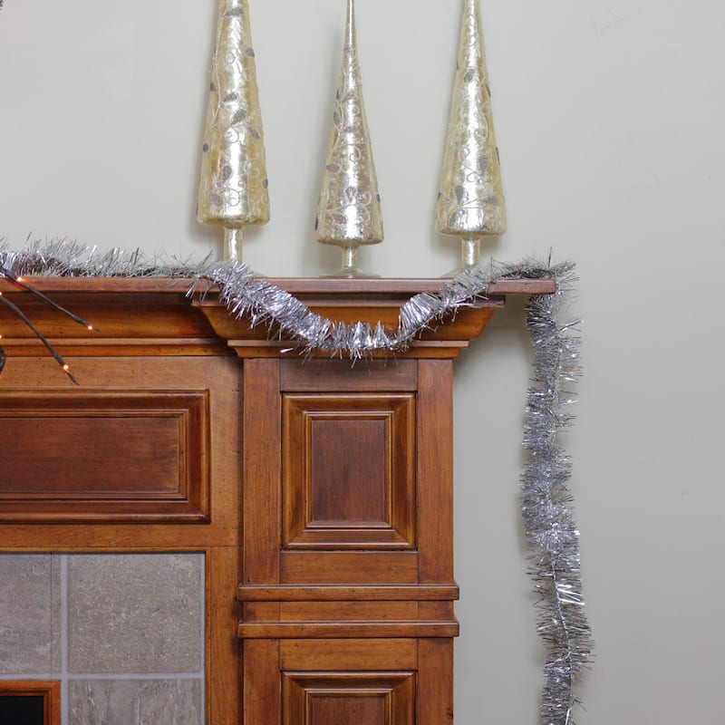 Two-Tone Shiny Tinsel Artificial Christmas Garland - 12' x 2" - Silver - 12' x 2"