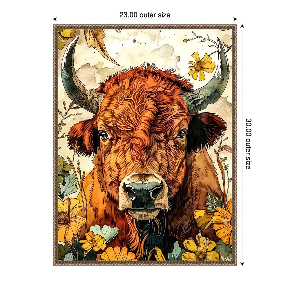 Buffalo in Flowers by Justyna Jaszke Framed Canvas Wall Art