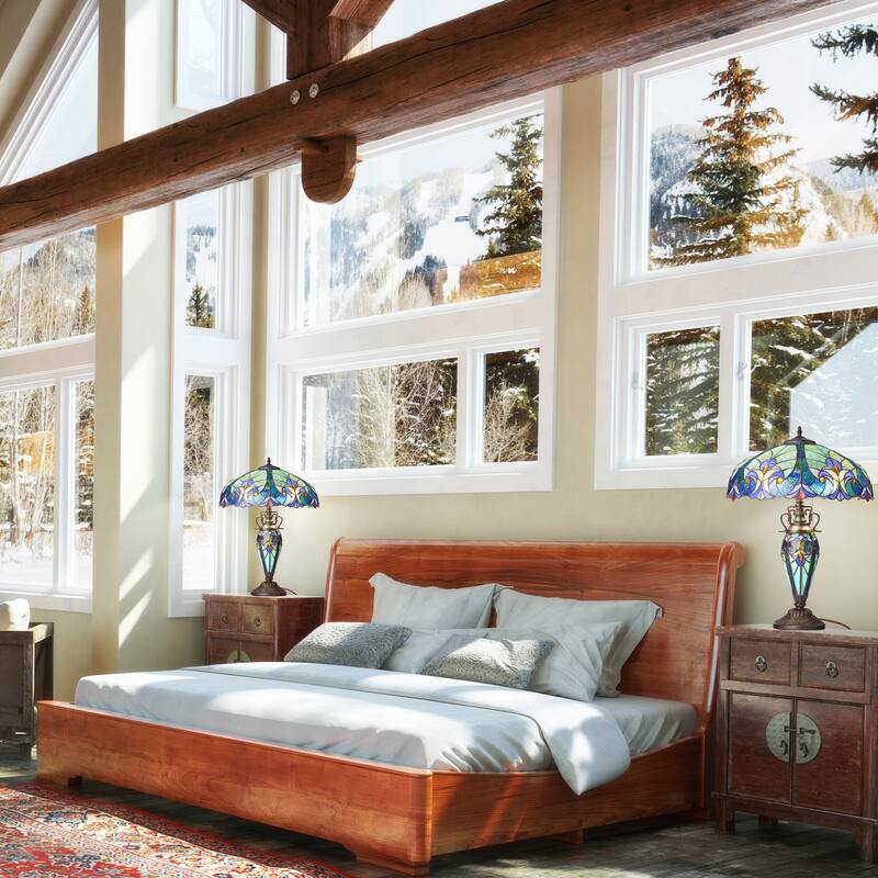 Halston River of Goods Double Lit Stained Glass 24.5-Inch Table Lamp - 18" x 18" x 24.5"