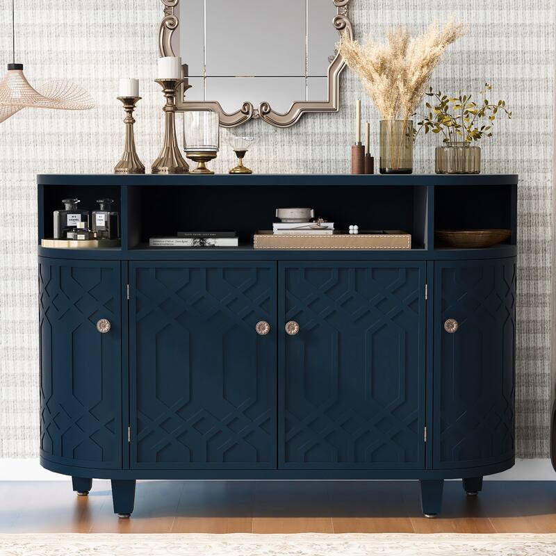 Storage Cabinet With 4-Doors And Adjustable Shelves,Solid Wood