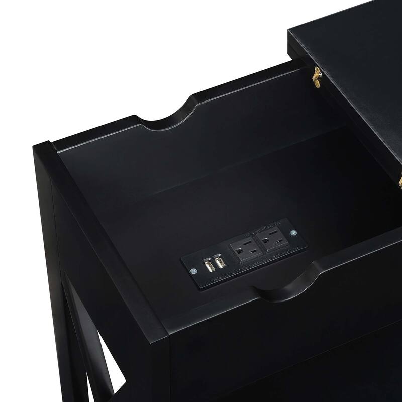 Convenience Concepts Oxford Flip Top End Table with Charging Station and Shelf