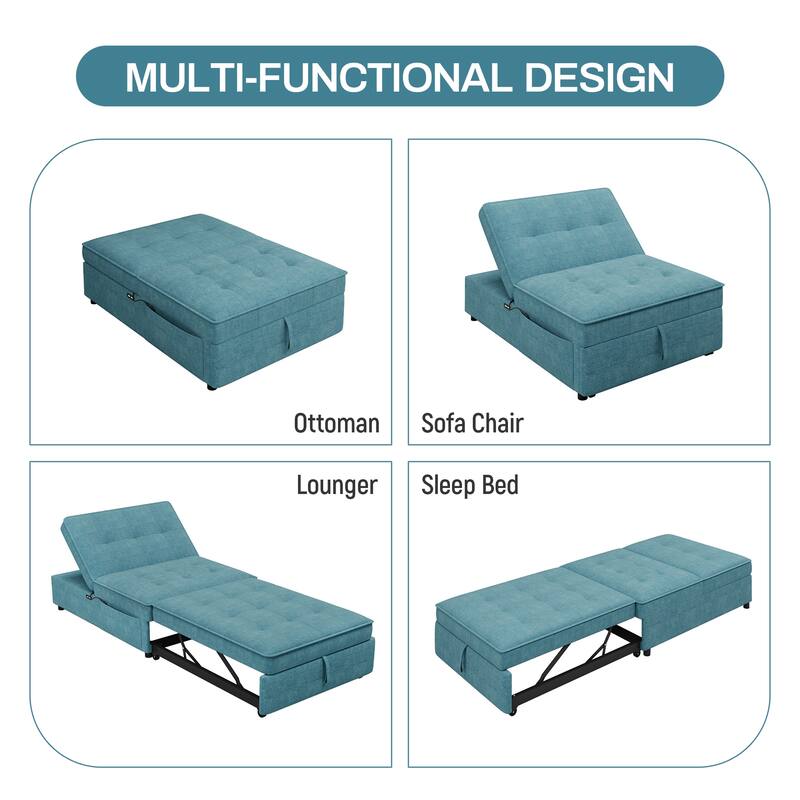 72.5" Linen 4-in-1 3-Seater Sleeper Sofa with 5-Level Adjustable Backrest And Storage Pocket