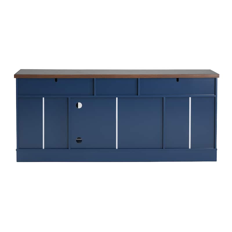 67" Modern TV Console with Glass Doors, Storage Drawers & Adjustable Shelves, Stylish Media Cabinets for TVs Up to 65"