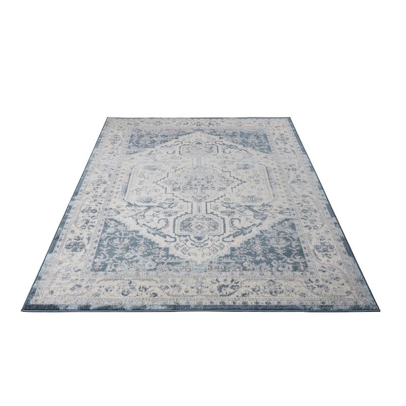Blue Ivory Traditional Persian Area Rug Tapis Living Room