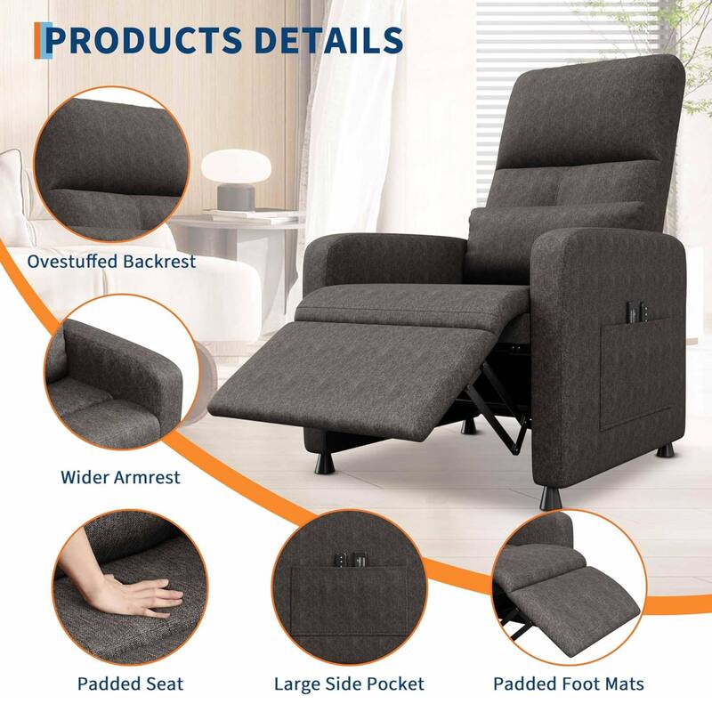Adjustable Electric Linen Power Recliner Chair, Single Sofa with 2 Side Pockets and USB Port