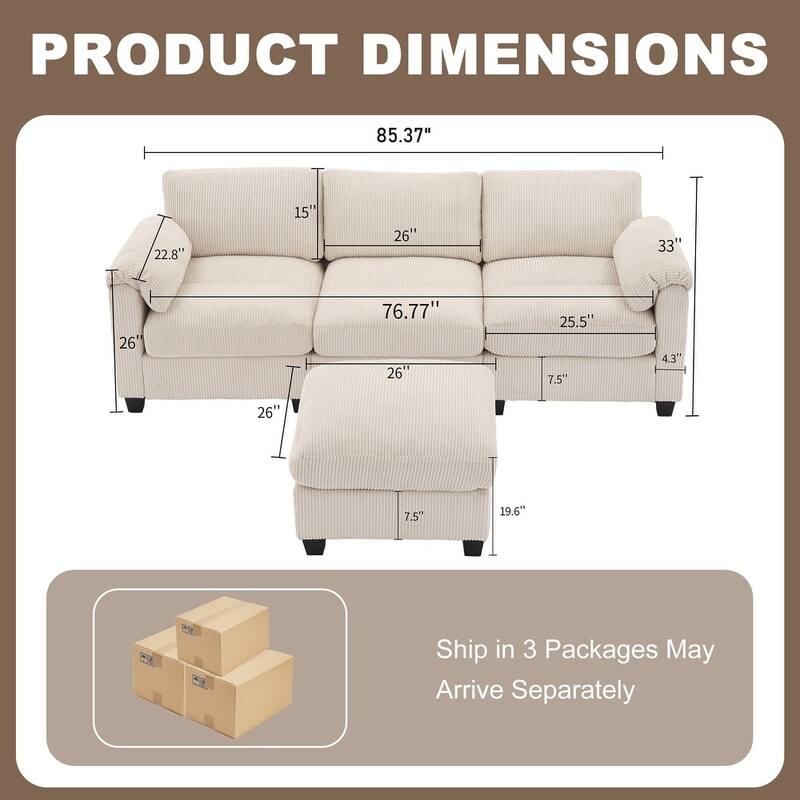Modern Couduroy Overized Modular Sectional Sofa Couch with Ottoman for Living Room