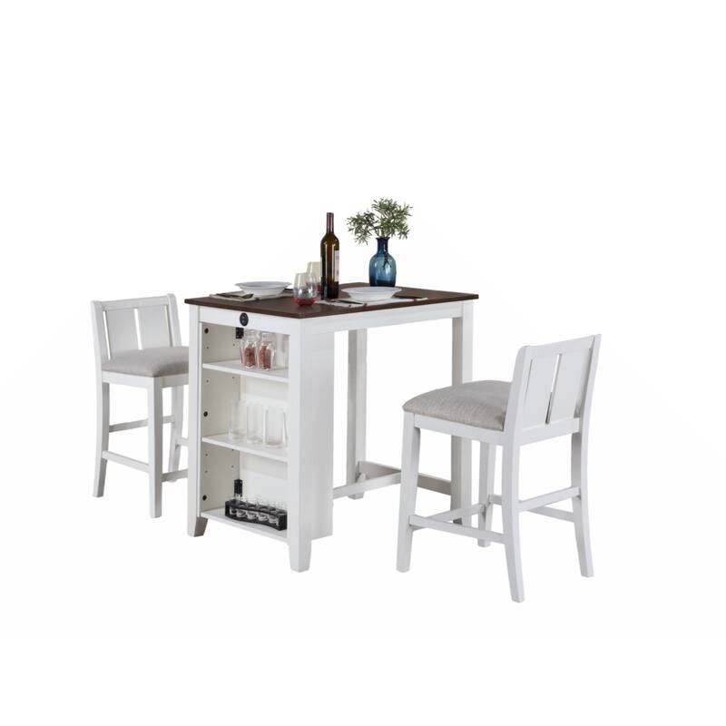 Graham 36" 3-Piece Finish Small Space Counter Height Dining Table with Shelves and 2 Chairs - White