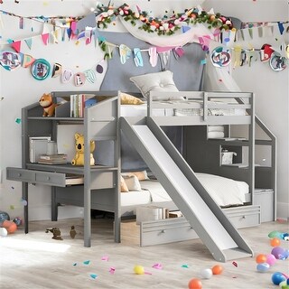 Twin over Twin Bunk Bed with Slide and Desk