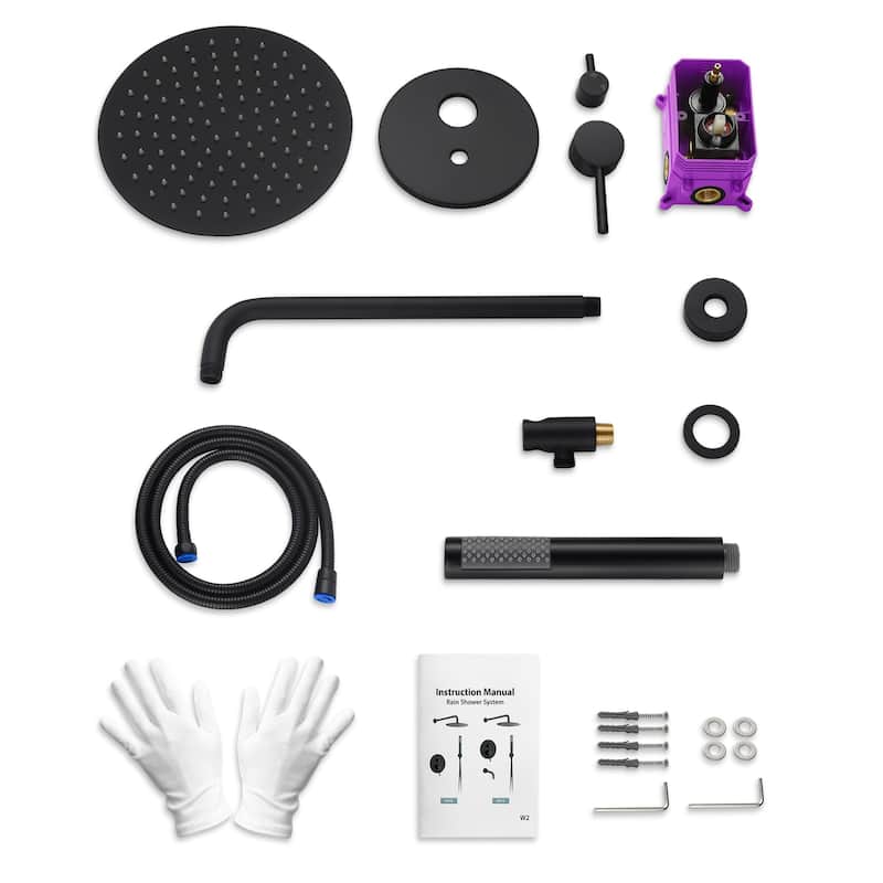 GRANDJOY Shower System 10 inch Wall Mount Rain Shower Head with Handheld Spray Combo Round
