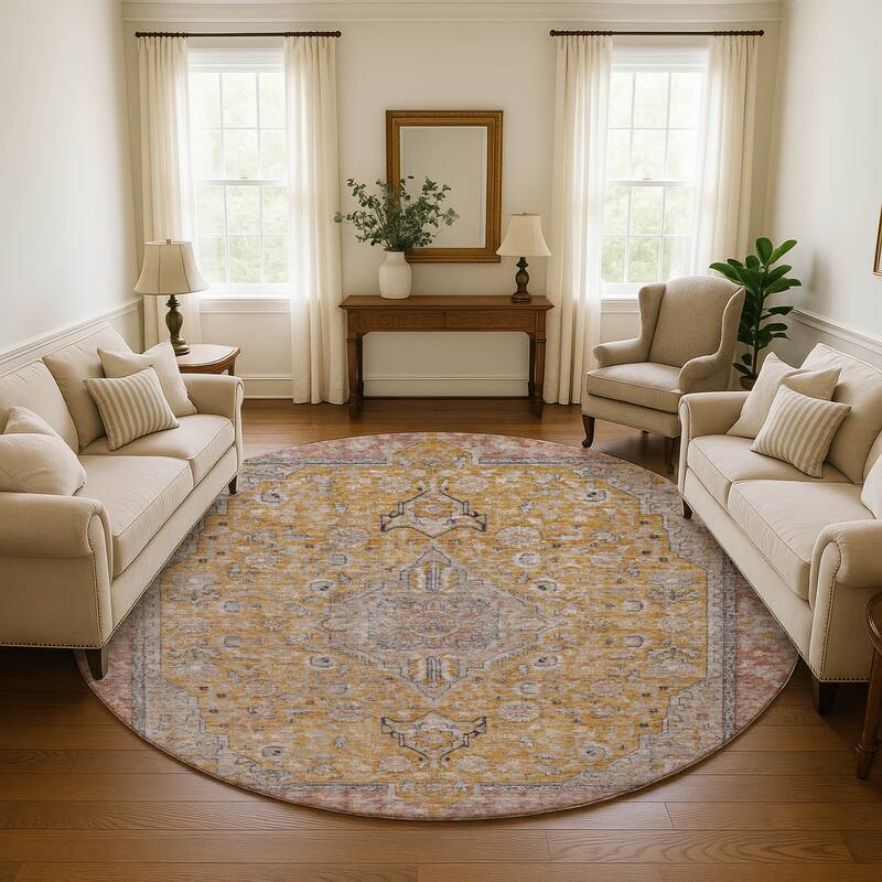 Premium Washable Super Soft Vintage Traditional Mayfield Rug - Gold - 8' x 8'