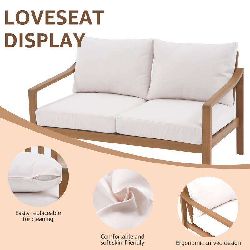 Outdoor 5 Piece Wooden Chair Set With Table And Cushion