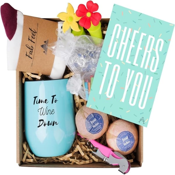 slide 2 of 5, Gift Box 8 Set Wine Tumbler Bath Bombs Socks