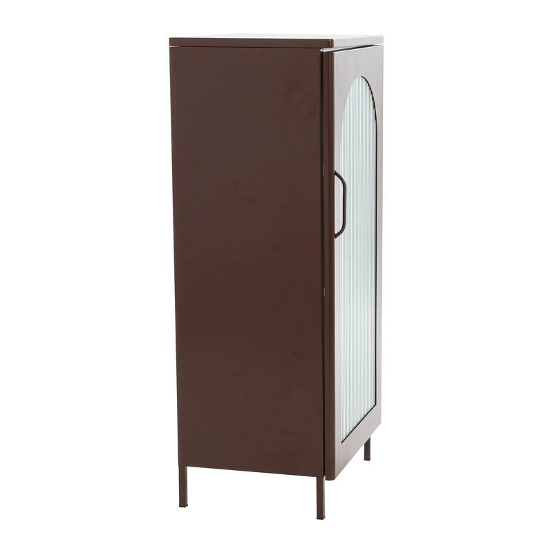 Solstice Metal Accent Cabinet with 2 Adjustable Storage Shelves and Arched Glass Door