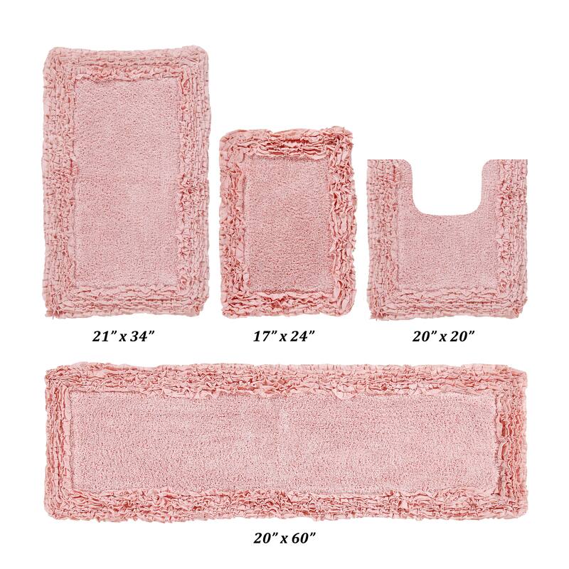 Better Trends Shaggy Border Collection Bathroom Rug -100% Cotton Tufted, Non-Skid Spray Latex Backing, Machine Washable Bath Mat - 4 Piece Set 17"x24" | 20"x20" | 21"x34" | 20"x60" - Pink
