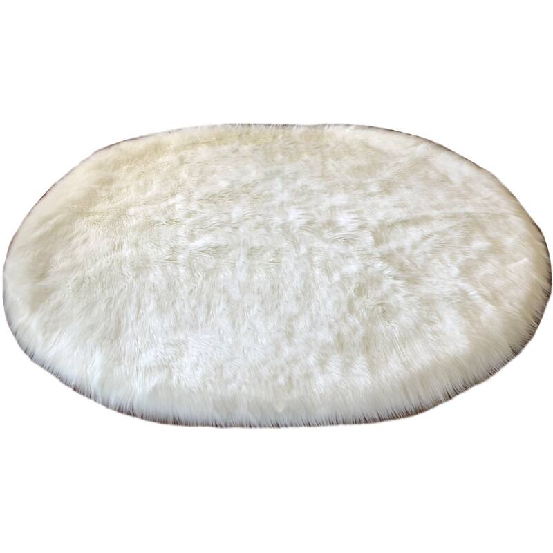 Spectrum Faux Sheepskin Oval Shape Shag Area Rug - 4' x 6' Oval - White