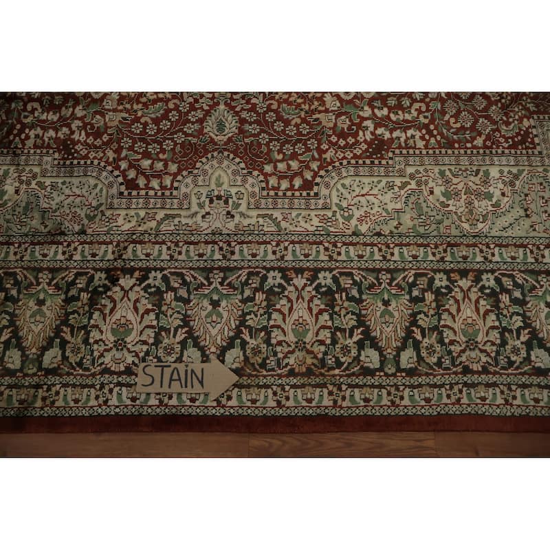 Hand Knotted Oriental Silk Carpet Traditional Floral Oranges & Rust Bokhara Area Rug - 12' 2'' X 8' 11''