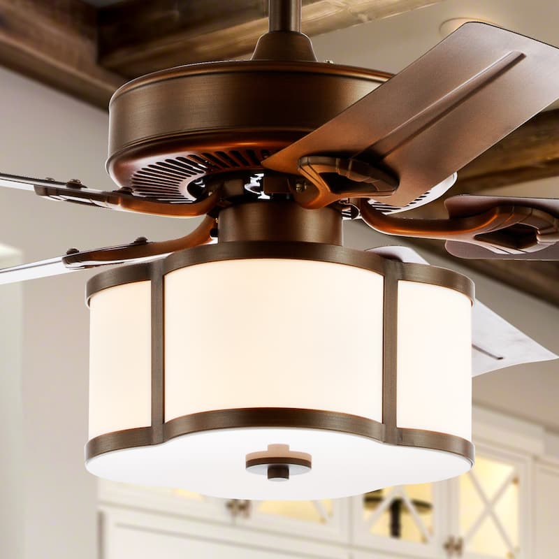 Clift 52" 3-Light Metal/Wood LED Ceiling Fan With Remote, Satin Bronze by JONATHAN Y