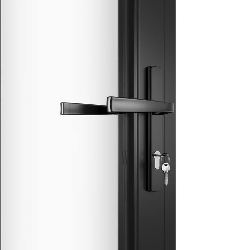 KaMic 192"×80" 6 Panels Aluminum Folding Door In Black,Folded Out From Dual Open Model #:FD6PBK19280-DO