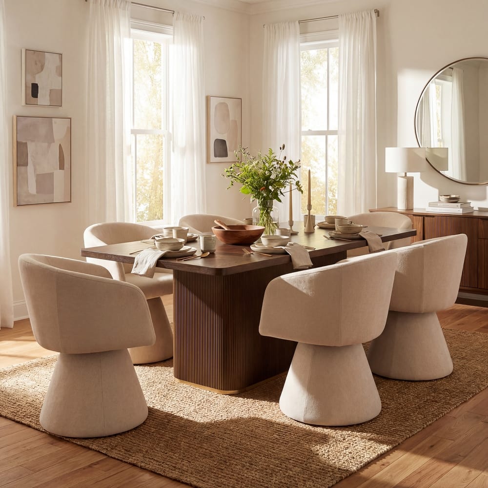 Christopher Knight Home - Melville 7-Piece Upholstered Swivel Dining Set with 84" Rectangular Pillar Base Dining Table