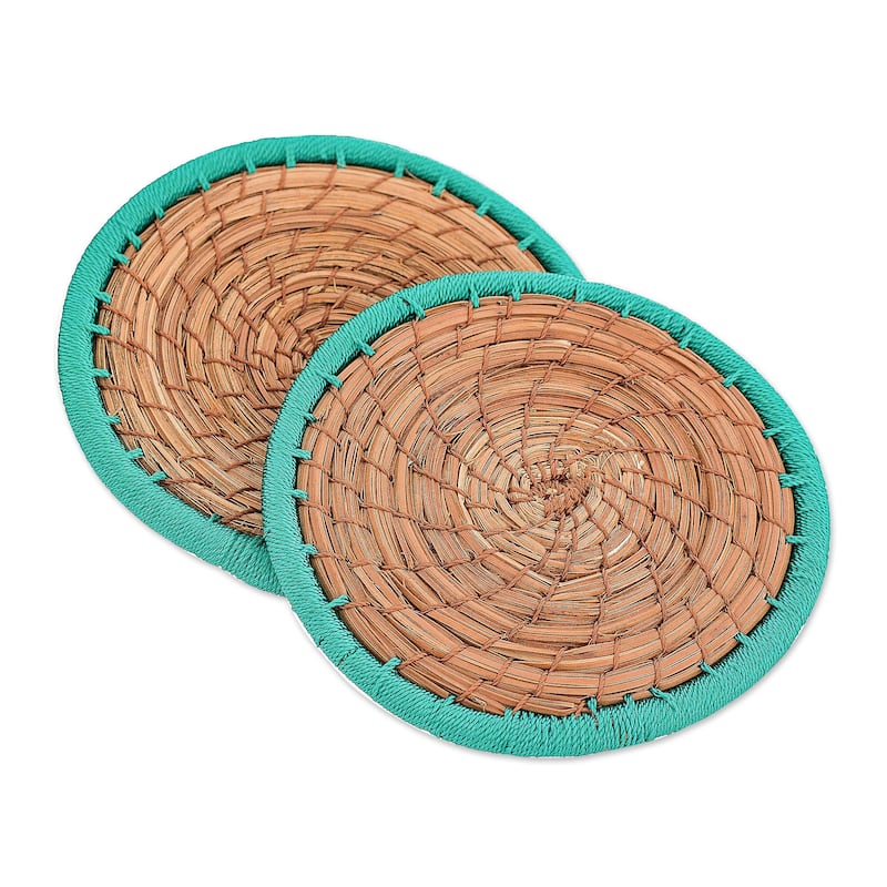 Novica Handmade Latin Toast In Green Pine Needle Coasters (Pair)