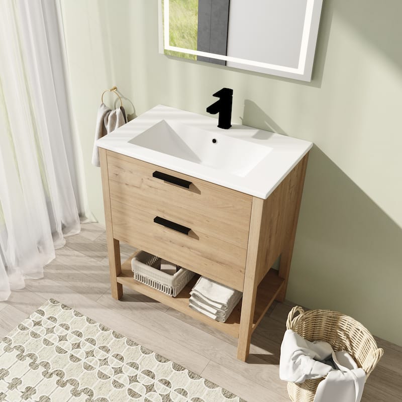 Malwee 30" FreeStanding Bathroom Vanity, Floor Stand Bathroom Vanity with Ceramic Sink,2 Soft Close Drawers