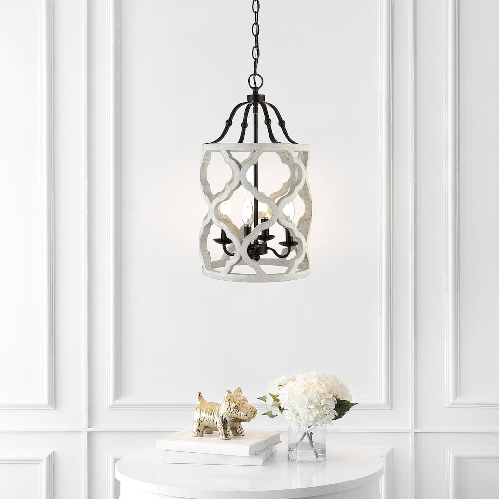 SAFAVIEH Lighting Riona Pendant - 12"x12"x26-98" - Oil Rubbed Bronze (Black) /White - 12Wx12Dx74H