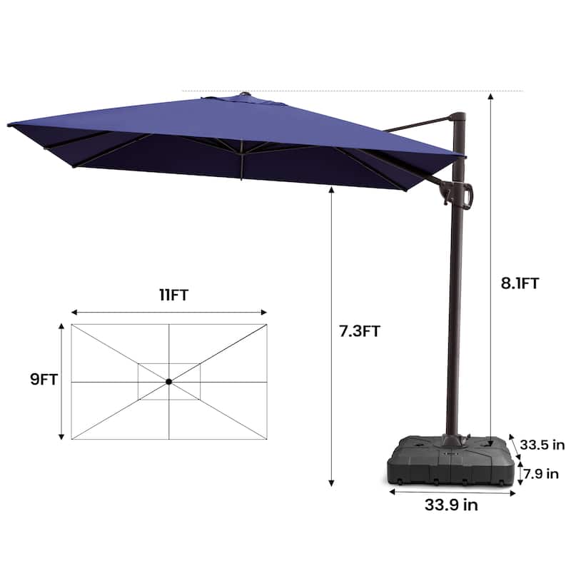 Pellebant 9 FT x 11 FT Outdoor Cantilever-Offset Umbrella with Base Stand