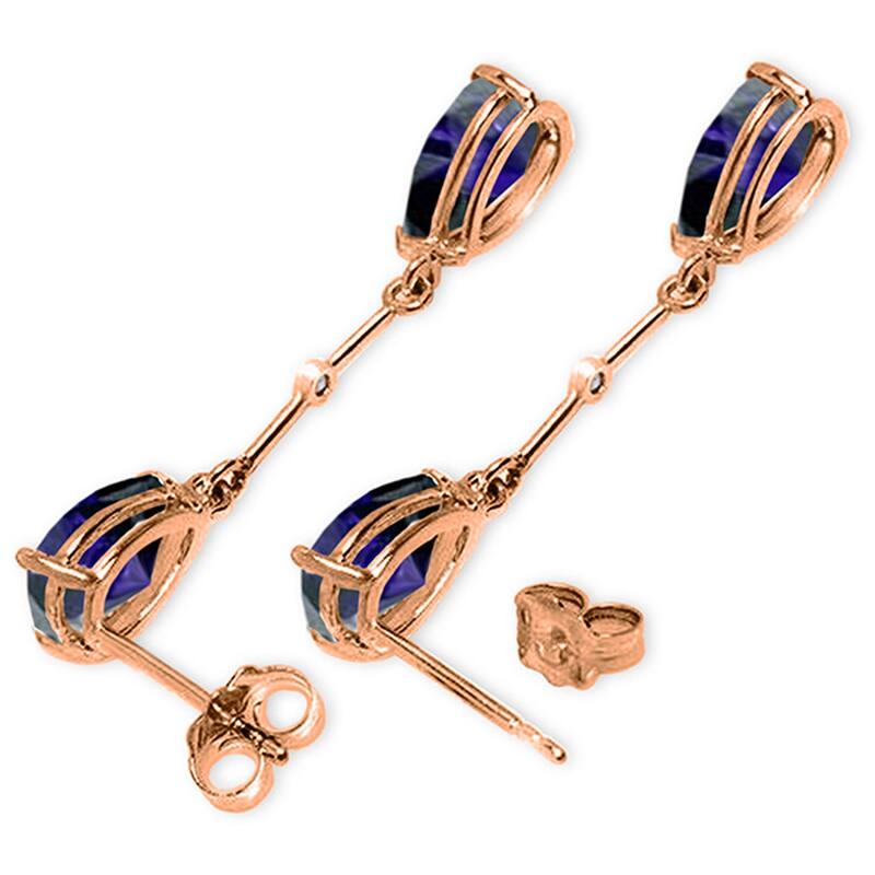 14K Solid Gold Diamonds & Sapphires Dangling Gemstone Earrings