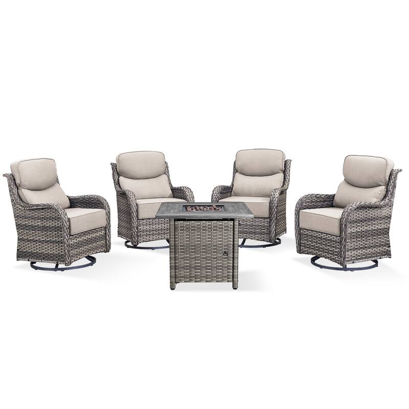 Pocassy Outdoor 6" Swivel Chairs with Fire Pit Table