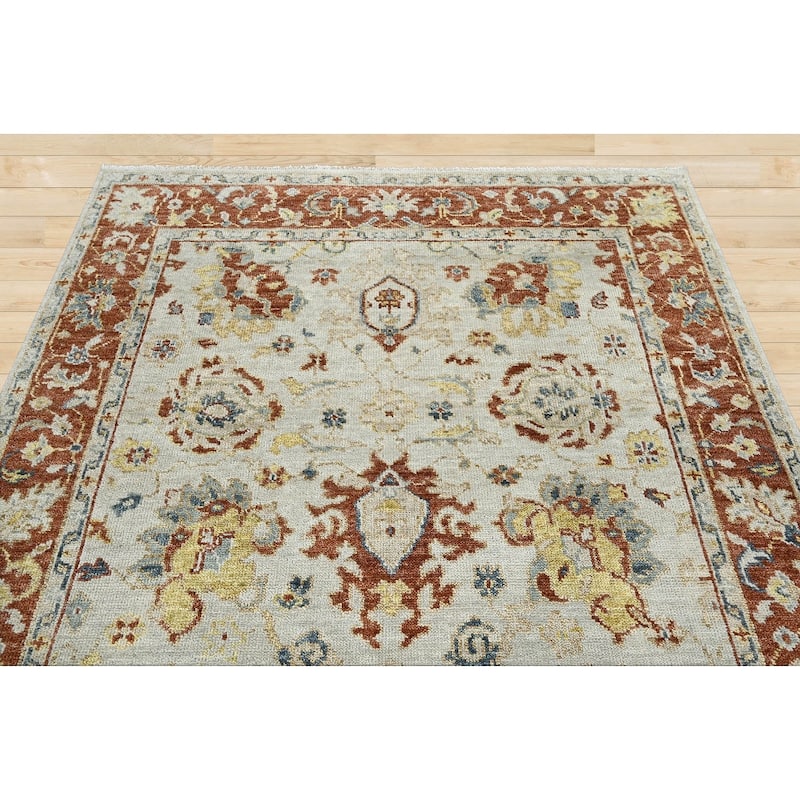 Beige Wool Rug Hand Knotted by LoomBloom Traditional Turkish Oushak - 7' 11'' x 9' 10''