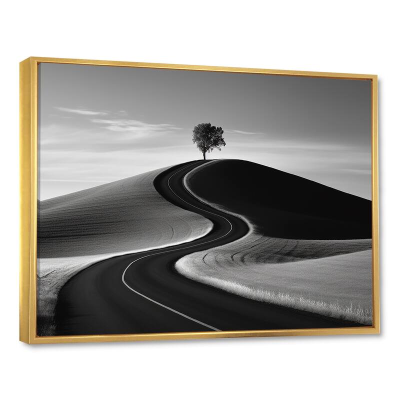 Designart "Black And White Road Photography II" Road Framed Canvas Art Print