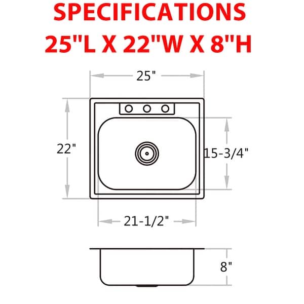 CB HOME 25'' Modern Drop in Stainless Steel Kitchen Sink,Top Mount Single Bowl Sink with Three Faucet Hole - 25''X22''X8''