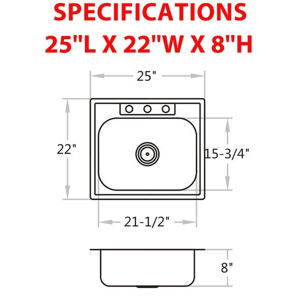 CB HOME 25'' Modern Drop in Stainless Steel Kitchen Sink,Top Mount Single Bowl Sink with Three